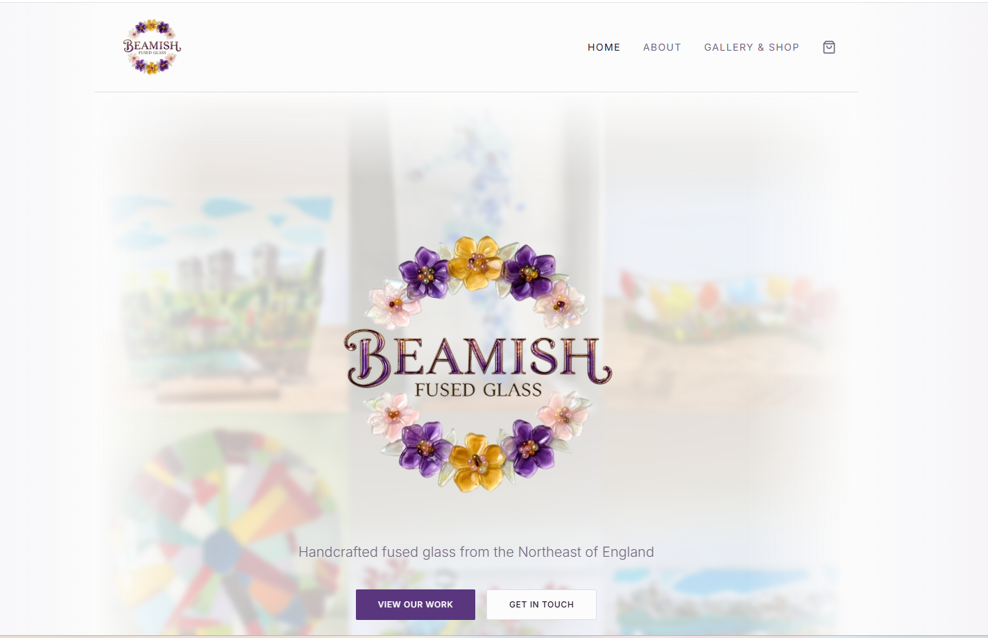 Bespoke web design for Beamish Fused Glass - desktop preview