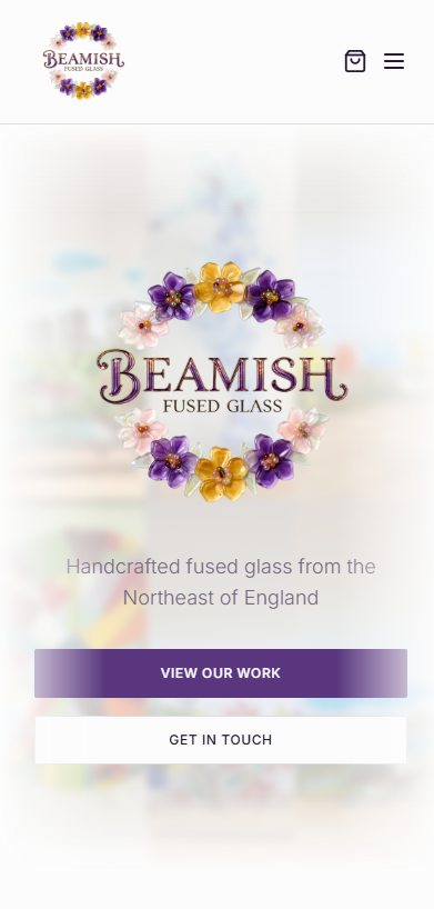 Bespoke web design for Beamish Fused Glass - mobile preview