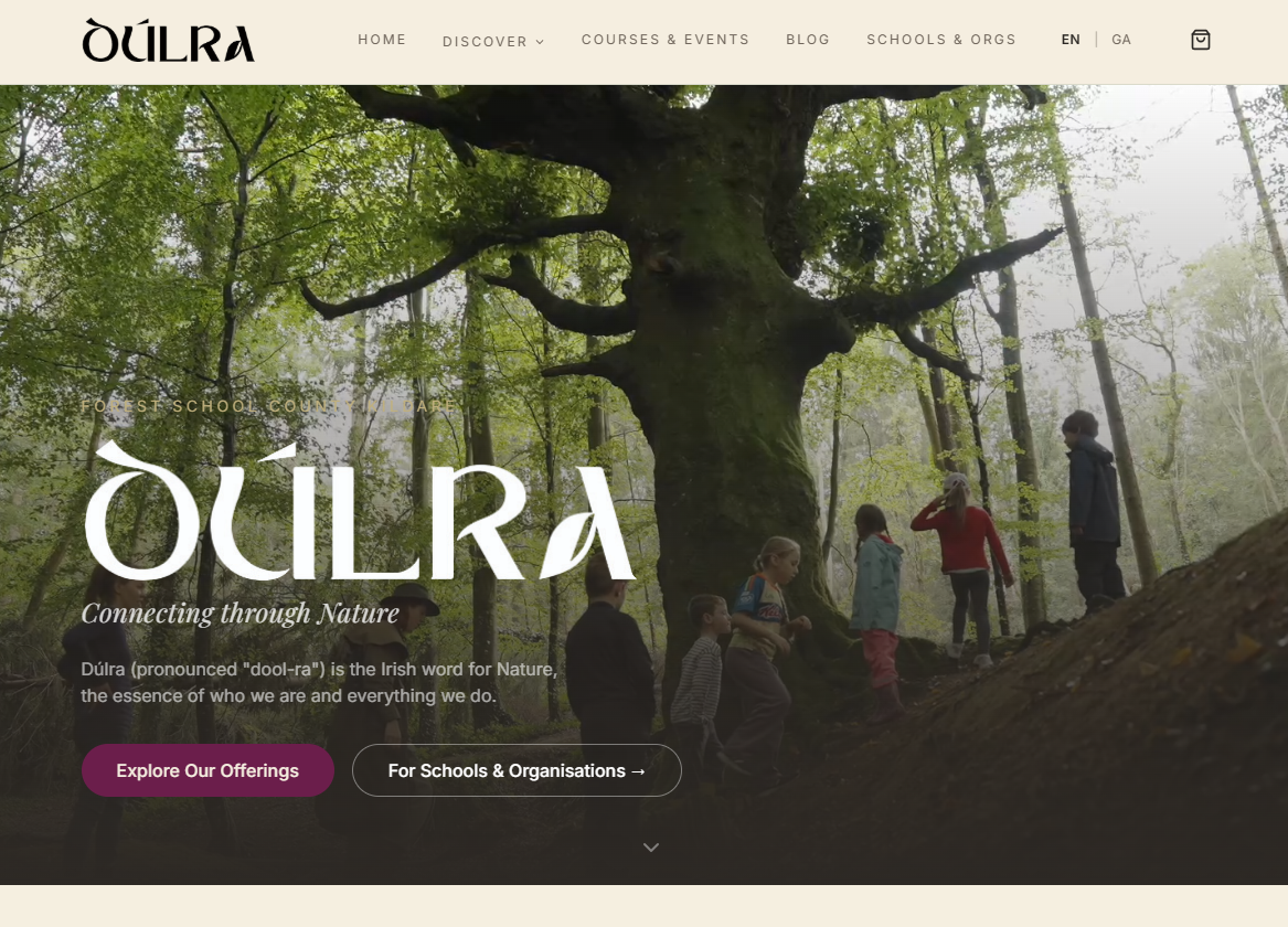Bespoke web design for Dúlra - desktop preview