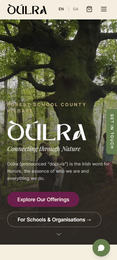 Bespoke web design for Dúlra - mobile preview