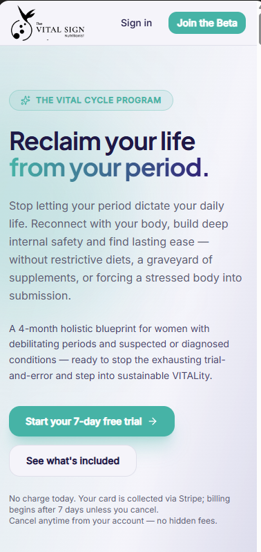 Bespoke web design for The Vital Sign - mobile preview